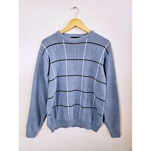 Bill Blass‎ Men's XL Sweater Light Blue Cable Knit Striped Cotton Vintage Prep